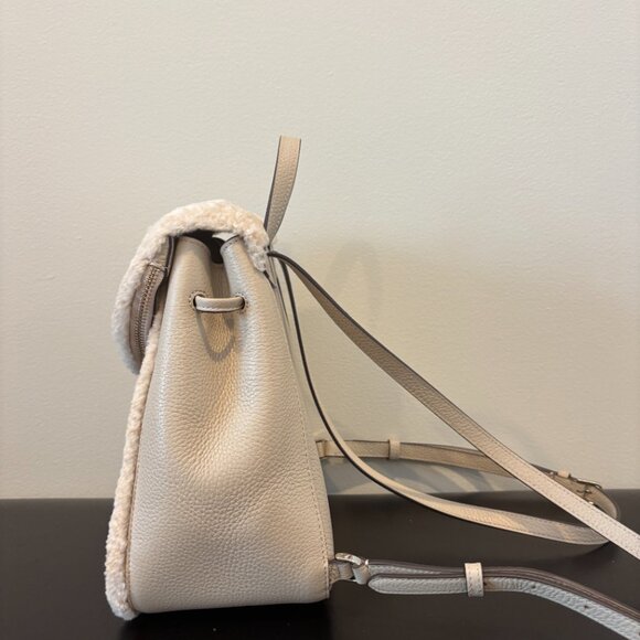 Kate Spade Leila Leather Medium Flap Backpack with Faux Shearling in Light Sand main image 9